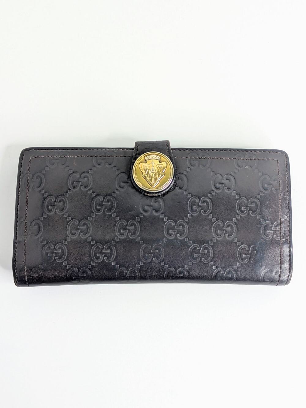 Gucci Guccissima Hysteria Continental Wallet Brown Leather GG Logo Bifold Snap